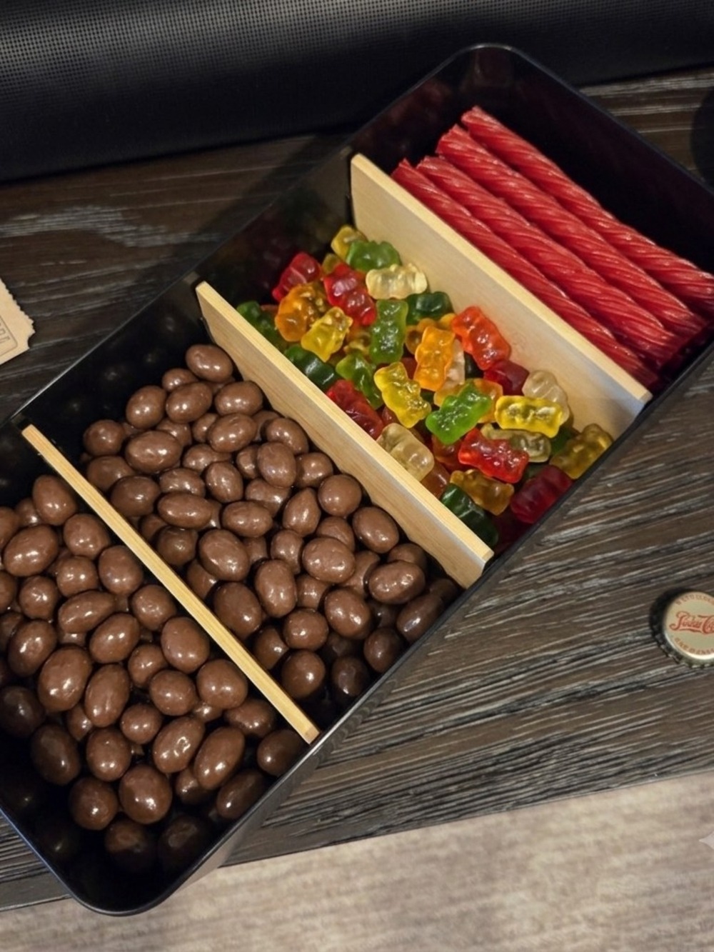 Modern Black & Bamboo Organizer Bin – Perfect Snack Caddy / Home Theater Decor!